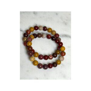 Natural Mookaite Jasper Stretchy Beaded Bracelet Earthy Healing Stone Bracelet